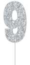 Silver Glitter Cake Topper - No 9